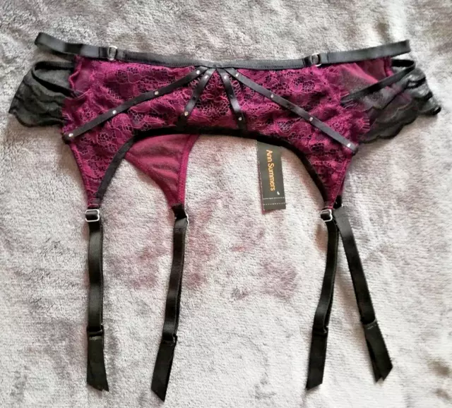 Ann Summers Purple & Black Yasmin Suspender Belt Size Medium Bnwt