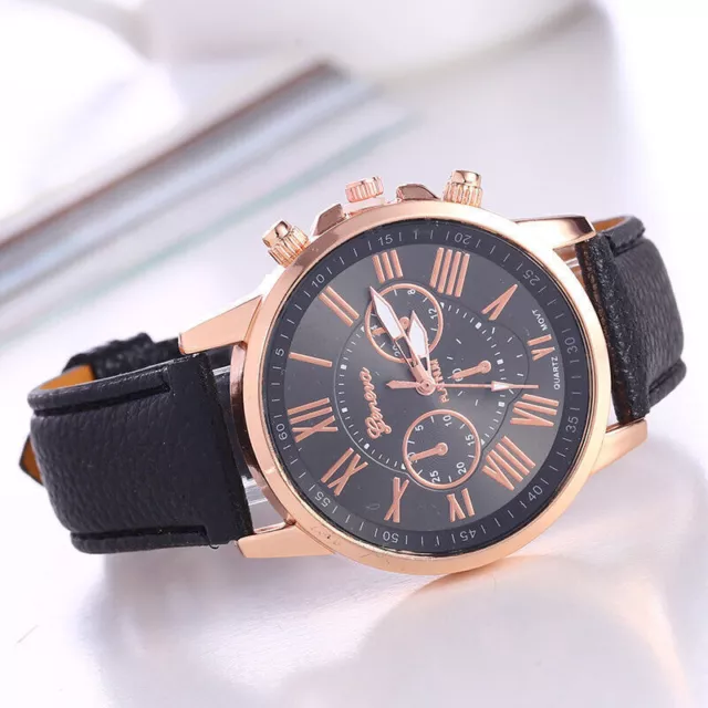 New Fashion Geneva Women Leather Band Stainless Steel Quartz Analog Wrist Watch 3