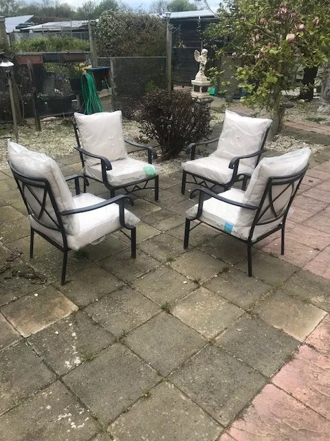 Hartman style metal garden solid chairs x 4  + cushions x 8 by Eden hardly used