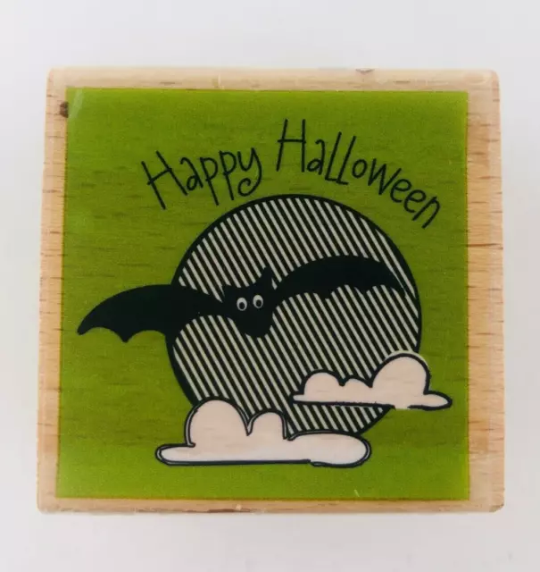 Hampton Art Studio G Janet Dunn Happy Halloween Bat Flying Rubber Stamp 2" x 2"