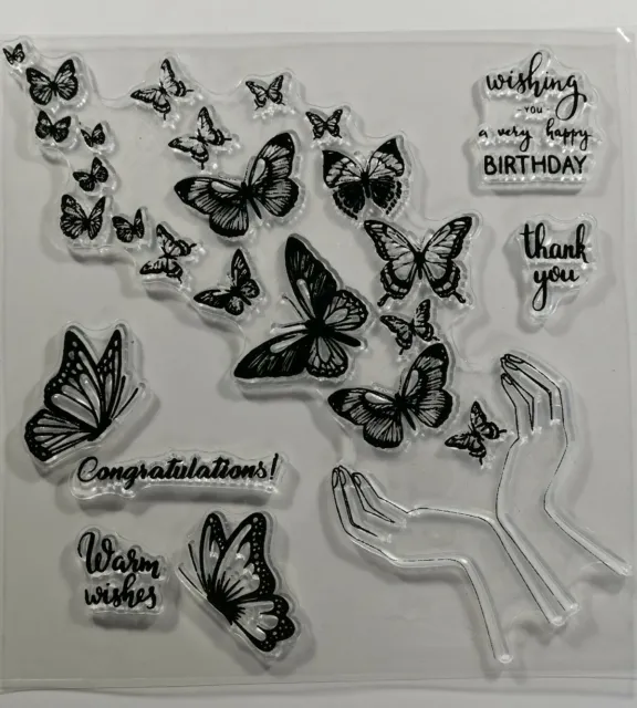 7 Clear Silicone Stamp Butterflies Sentiment Cardmaking Scrapbooking Journal