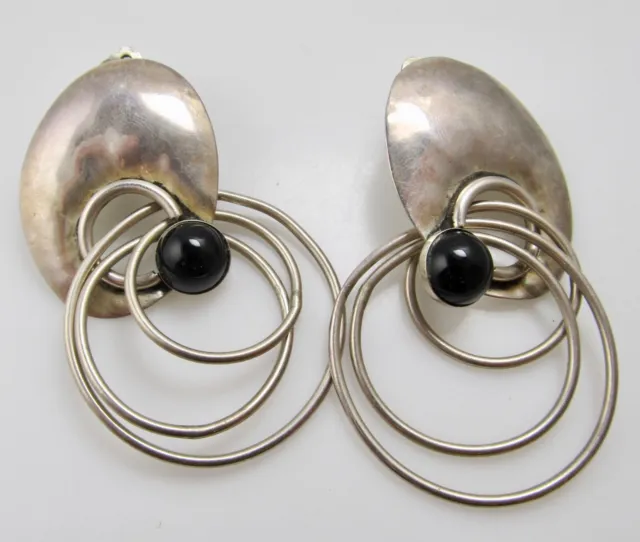 LOUIS L BOOTH VINTAGE BRUTALIST STERLING AND BRASS CLIP ON EARRINGS SIGNED