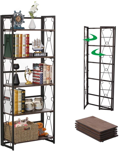 5 SHELF BOOKCASE,NOASSEMBLY FoldingBookshelf,Upgrade Industrial