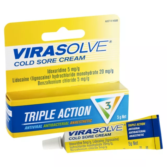 Virasolve Cold Sore Cream 5g Triple Action Prevent Infections Ease Pain Itching