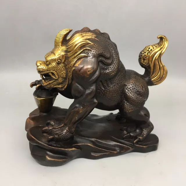 Old Tibet Chinese Copper Gilt Handmade Exquisite Beast Statue