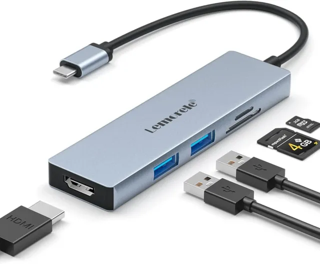 USB C Hub HDMI 4K - 6 in 1, Space Aluminum USB C Hub Adapter with 2 USB 3.0