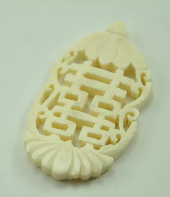 2xVintage Bone Carved Bead Disc Carve Style Charm Pendant Bird Cage Double Happy