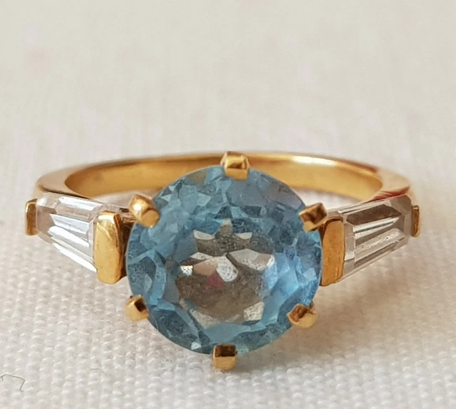 Bague Vintage Or Blanc 14 Carats (585) Avec Diamant, Topaze Et Perle - Taille 59, Occasion
