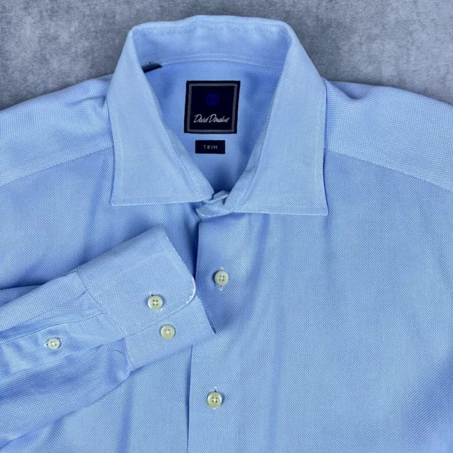 David Donahue Trim Fit Dress Shirt Size 15.5 Poplin Long Sleeve Button Up Blue