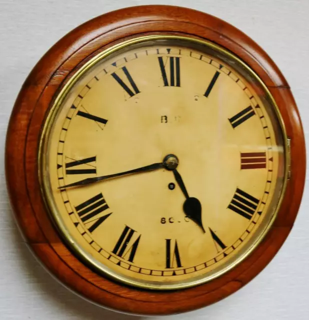 Quality Antique English 8 Day Fusee Oak British Railway Station Dial Wall Clock