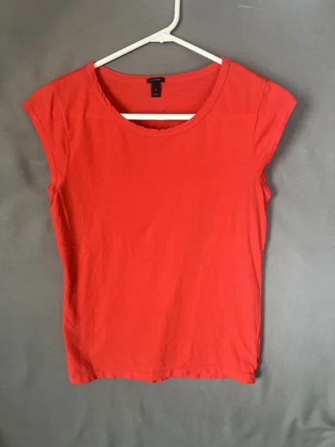 J. Crew Top Shirt Womens Small Red Solid Cotton/Linen Cap Sleeve Pullover Blouse