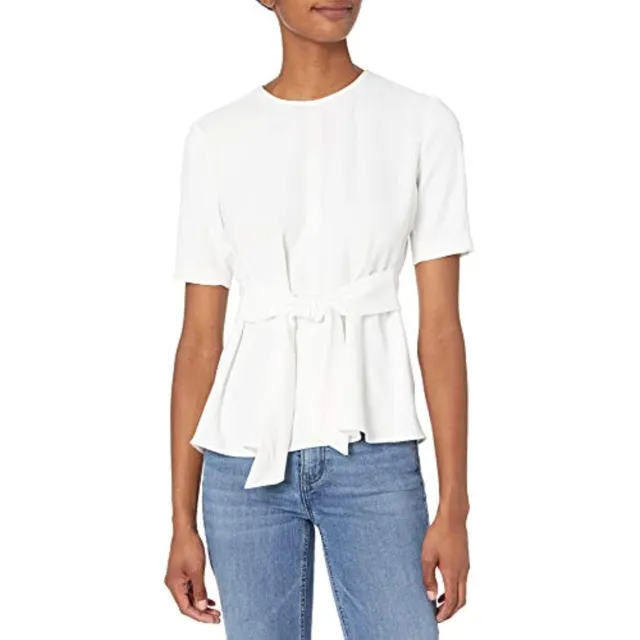 MSRP $198 Trina Turk Women's Tie Front Blouse White Size XS (STAINED)