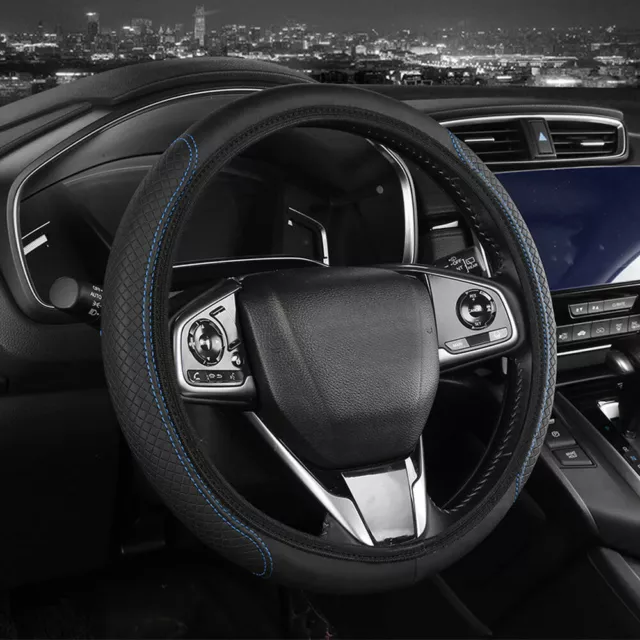 15"/38CM Leather Car Auto Steering Wheel Cover Anti-slip Breathable Black&Blue