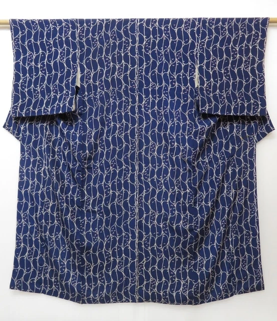 1101T02z680 Vintage Japanese Kimono Silk KOMON Navy Karakusa