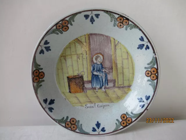 Ancienne assiette faience patronymique. St Crépin. XIXème. France. Ceramic Plate