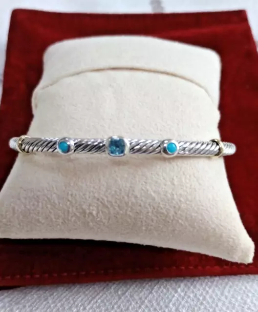 Previously Owned DAVID YURMAN Renaissance 4 mm with gold/ Blue Topaz/Turquoise