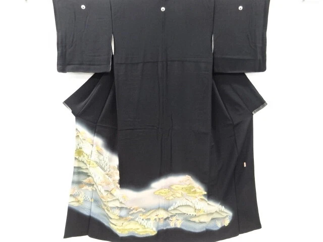 48618# Japanese Kimono / Vintage Tomesode / Embroidery / Castle & Pine Tree