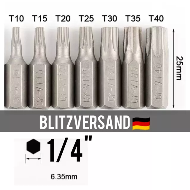 Torx Bits T10 T15 T20 T25 T30 T40 Bit Set Sortiment CR-VT Bit-Satz Biteinsatz