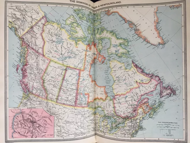 Canada Newfoundland Original Antique Map 1907 Harmsworth Old Map Hudson Bay