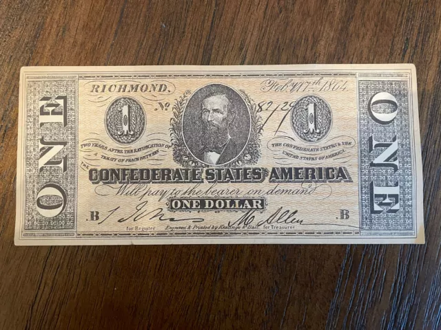 The Confederate States Of America One Dollar Facsimile Banknotes 1864