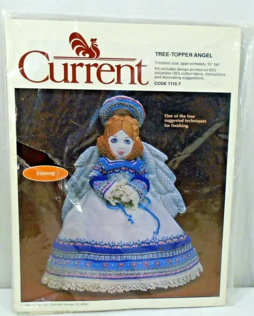 Tela estampada de ángel con tapa de árbol actual de 10" de altura diseño de 4 acabados