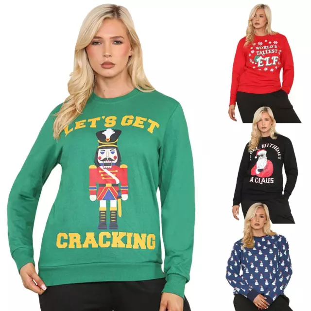 Womens Christmas Jumper Pullover Xmas Gift Ladies Santa Snowman Sweatshirt Top