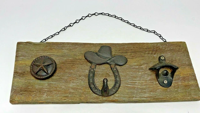 Coat, Hanger, Beer Opener Hat, Wall Mounted, Reclaimed Wood, Western Theme,