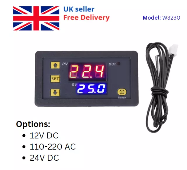 12V 24V 110-220V Digital Thermostat Temperature Controller Meter Regulator W3230