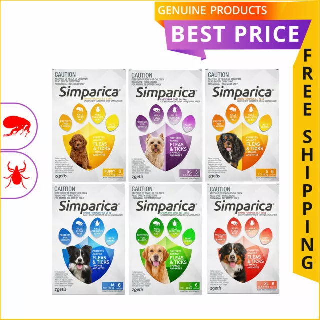 SIMPARICA for Dogs 6 Doses All Sizes Flea and Tick Prevention Long Expiry