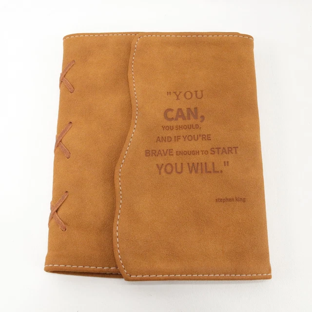 Stephen King Quote Book Cover Unisex Suede Brown Small Paperback Whipstitch Pen