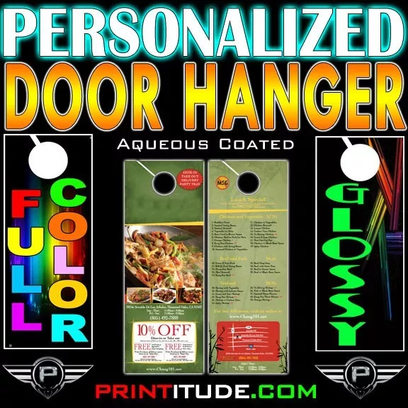 250 Door Hangers 14pt Thick GLOSSY FULL COLOR 3.5"x8.5" Door Hanger Custom Print