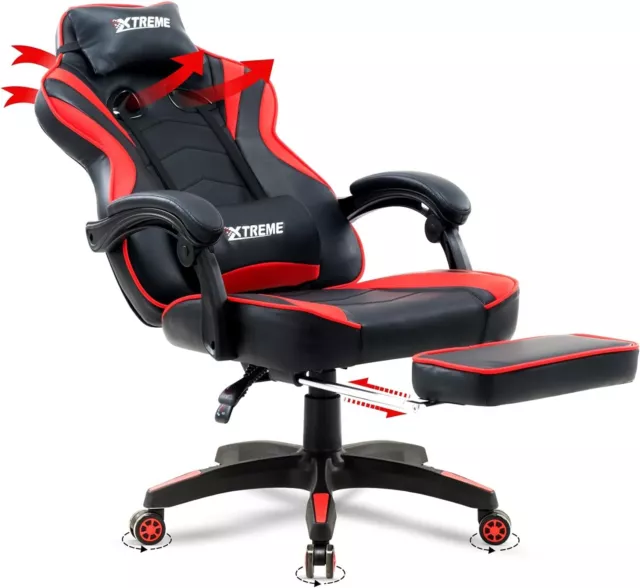 Reclining Gaming Chair with Footrest - Office Desk PC Computer Swivel Recliner