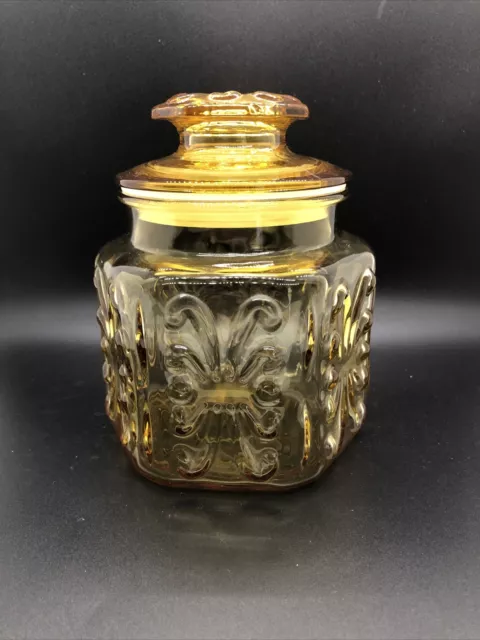 Imperial L. E. Smith Atterbury Scroll Gold Glass Apothecary Canister Jar w/ Lid