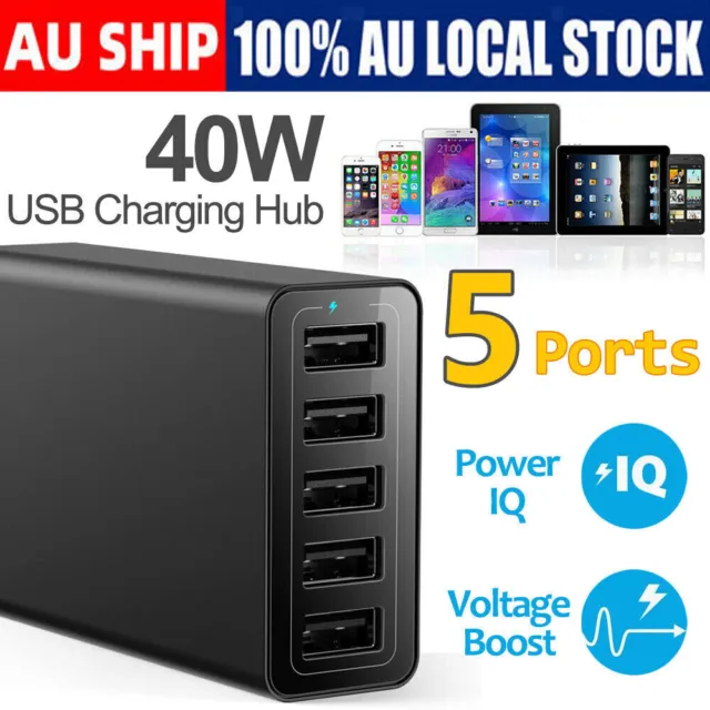 Multi Port USB Charger 40W 5 Ports AC Adapter Wall USB Hub Fast Charging Station