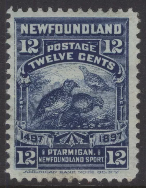 NEWFOUNDLAND 69 1897 12c DARK BLUE CABOT ISSUE WILLOW PTARMIGAN (#20) MPH CV$40