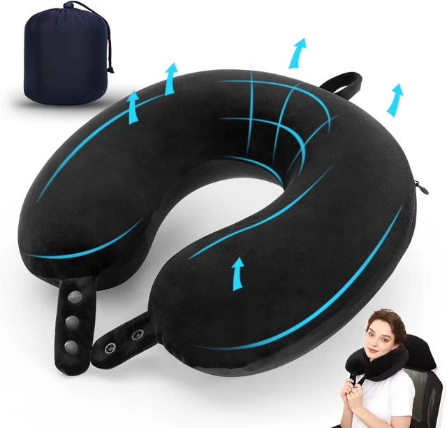 Travel Neck Pillow, Best Memory Foam Airplane Pillow for Head Support Soft Adjus