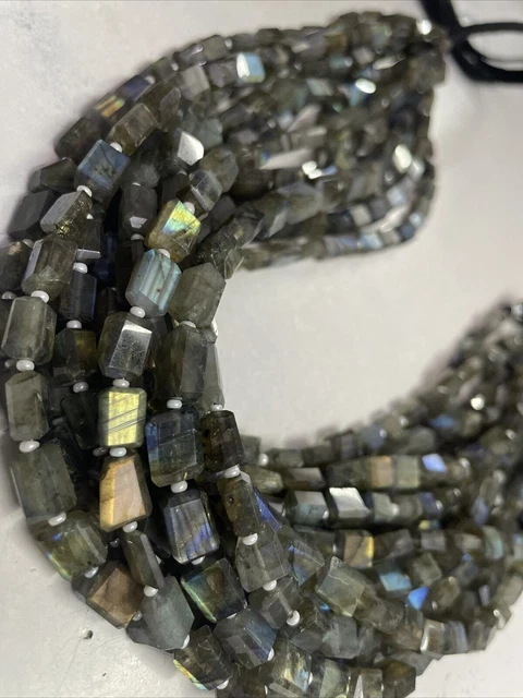 6-10mm Naturel Labradorite Facette Tumbler Shape Gemstone Flashy 14" Strand