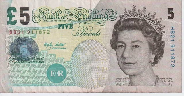 2002 United Kingdome Bank Of England 5 Pounds Banknote - P# 391a - Fine # 29569