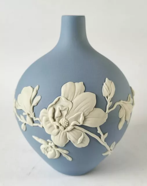 Wedgwood Blue Jasperware Bud Vase Magnolia Blossom  - Boxed