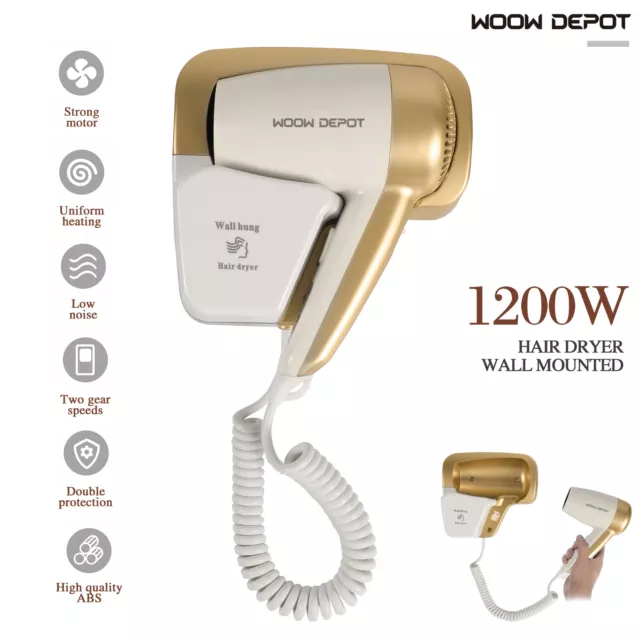 1200W Wall Mounted Hair Dryer Quiet Home Hotel Bathroom Blower 2 Speed w/Bracket