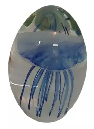 Dynasty Gallery 1951 Oval Glass Blue Jellyfish Paperweight Glows in the Dark