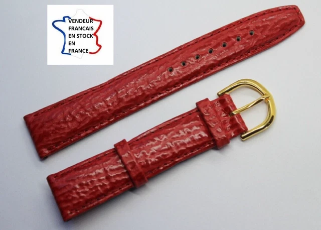 Bracelet Montre En Cuir Véritable Bordeaux - Largeur 12mm - Boucle Dorée