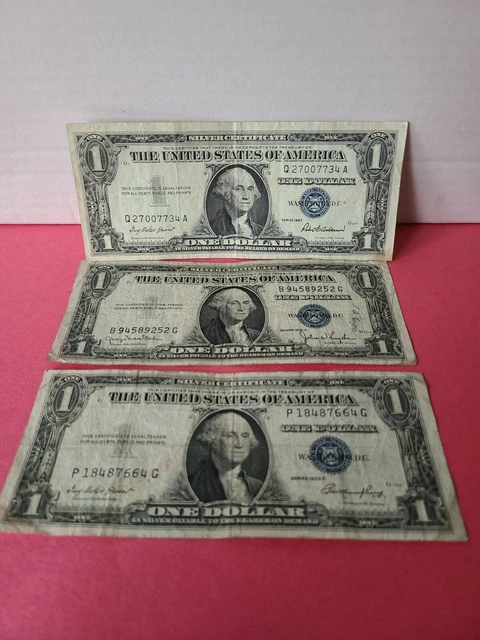 Vintage 1935/1957 Silver Certificate Dollar Bills Washington Blue Seal Lot (29) 7