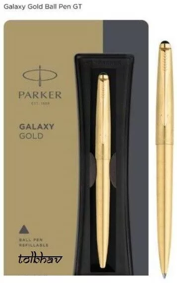 Parker Galaxy Gold Plated Body Clip Penna a sfera BP GT Trim Fine Blue Ink Nuovo