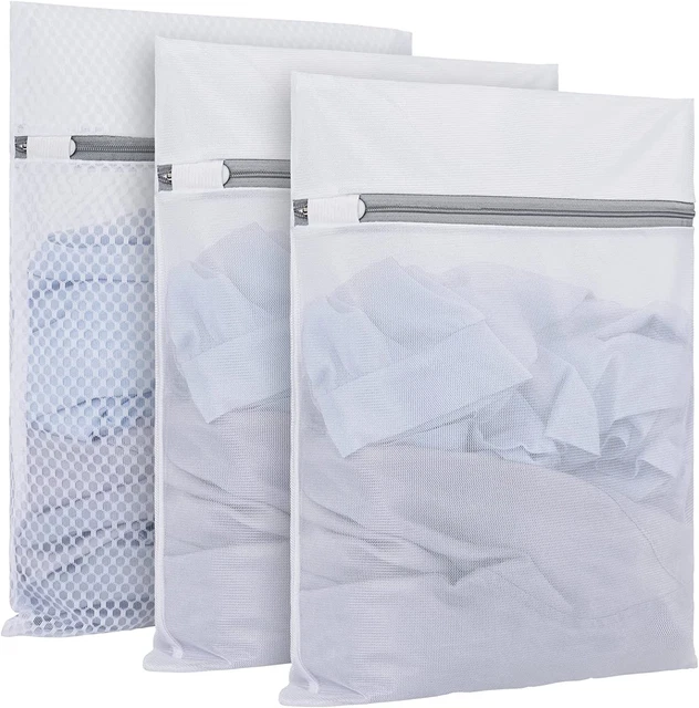 3Pcs Mesh Laundry Bags Medium Zipped Wash Bag Washing Machine Net Lingerie Socks