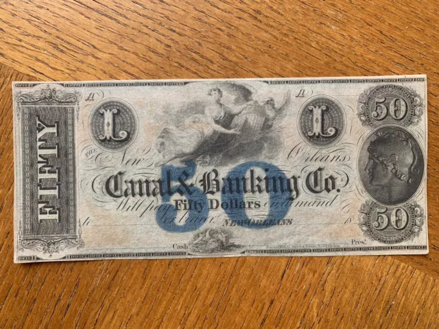 LOUISIANA NEW ORLEANS Canal Bank $50 US Obsolete Currency Note Civil ...