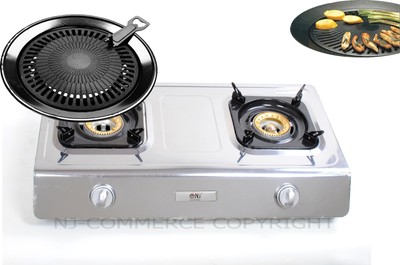 NJ NGB-200 Cuisinière à gaz en acier inoxydable 70cm 2 brûleurs Camping cuisinière à gaz WOK brûleur GPL 