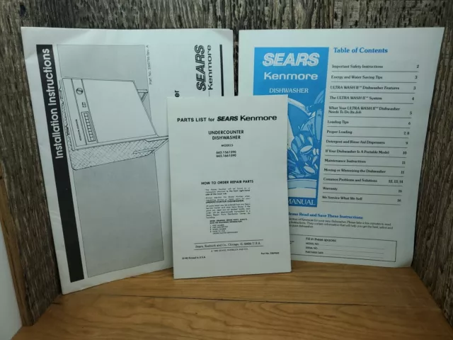 Kenmore Under Counter Dishwasher Manual Installation Instructions Parts List