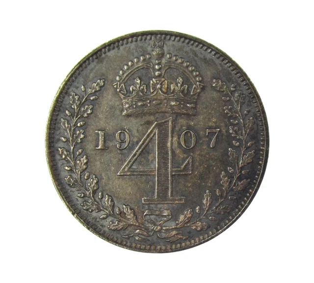 Edward Vii 1907 Silver Maundy Fourpence - A/Unc
