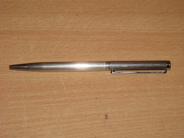 Stylo à Bille Vintage En Argent Massif 925 - Sans Clip - Lignes Gravées - Fabriqué En Italie - Occasion